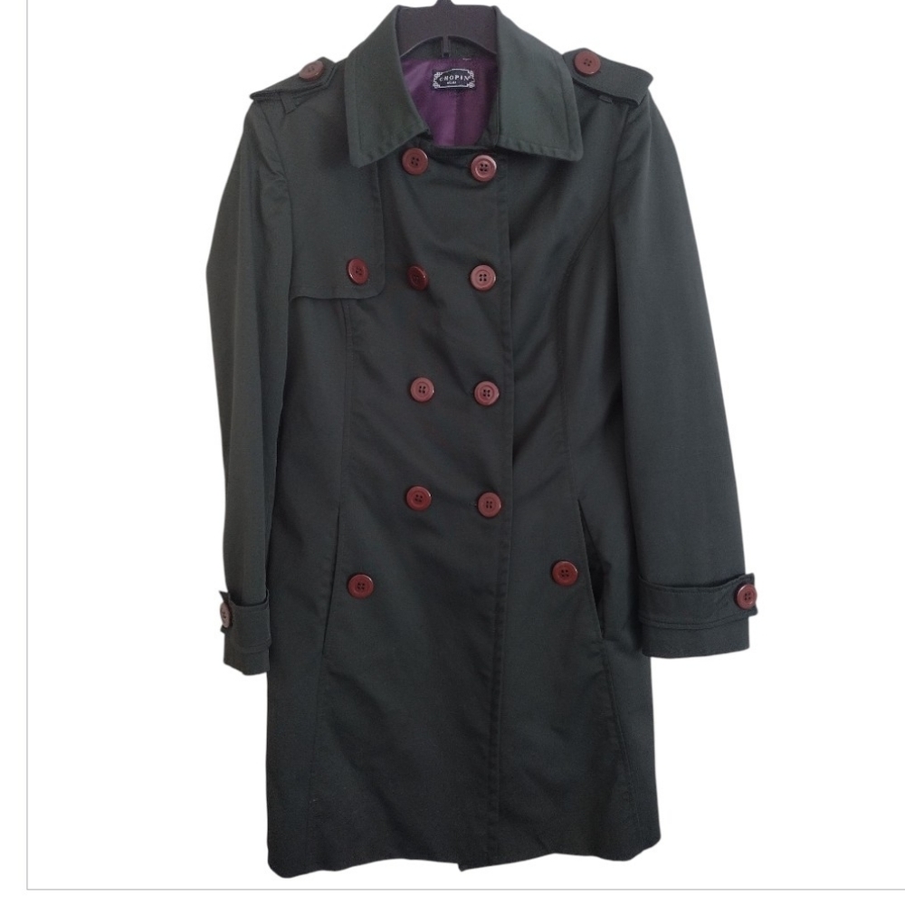 Chopin Roma Dark Green Rain Coat with Brown Buttons Size EU 48 US 16